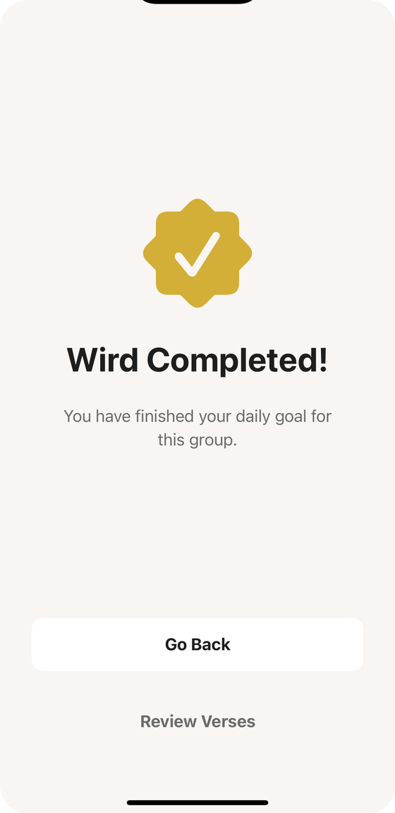 Wird completed celebration screen