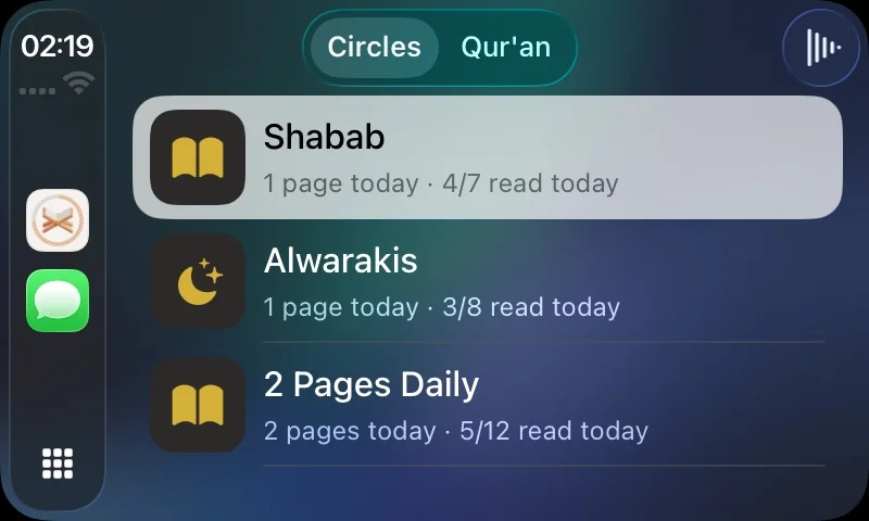 CarPlay: your circles with who has read today