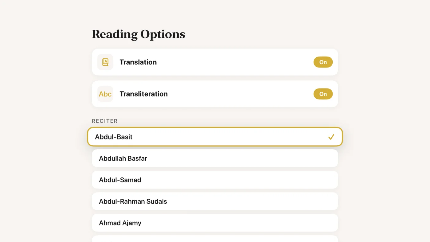 Reading options on TV: translation, transliteration and reciter